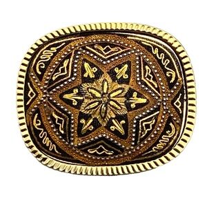 Vintage Toledo Damascene Style Rectangle Brooch Geometric Design